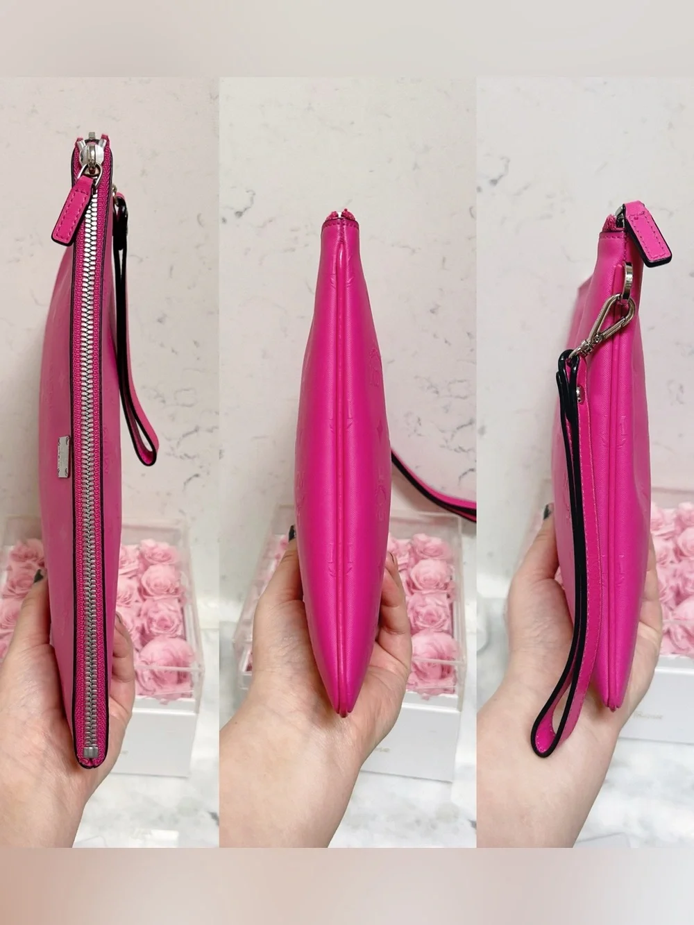 Authentic MCM Barbie Pink XL Wristlet Pouch / Clutch Bag